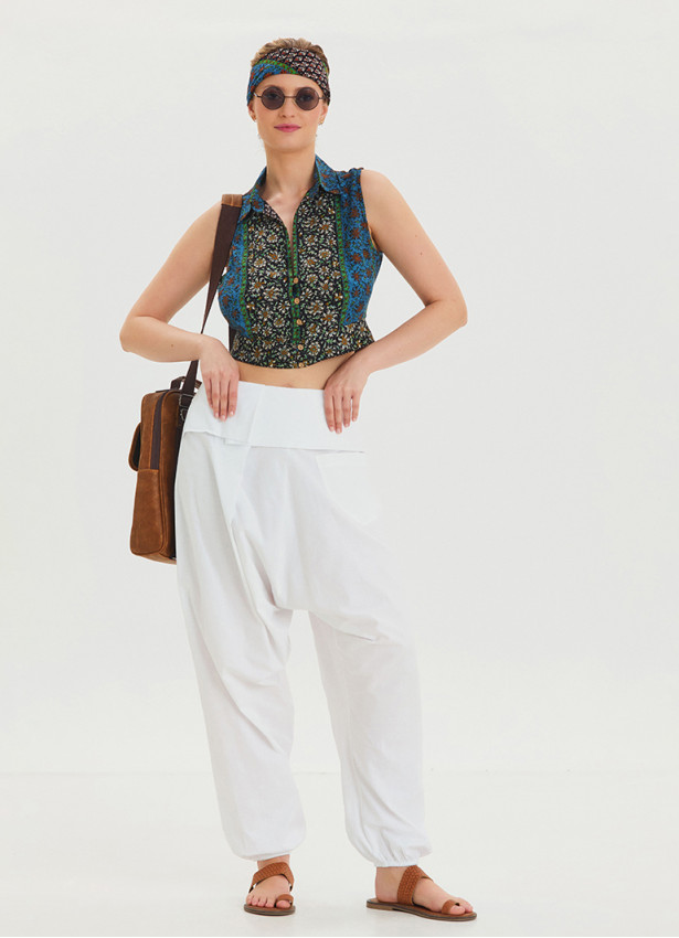 White Bohemian Shalwar with Belt Detail and Pocket 4467